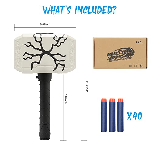 Thor Blaster Hammer Toys For Kids With Light, Includes 40 Foam Bullets, Thunder Mjolnir Hammer Toy, Kids Roleplay Toy, Great Birthday Xmas Gifts For 8+ Year Old Boys, Girls, Kids, Adults #TOP6