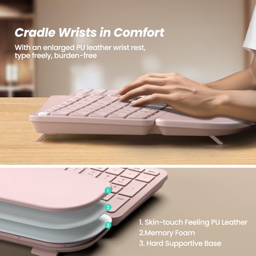 Image of Nulea RT05 Wireless Ergonomic Keyboard, Split Keyboard with Wrist Rest, USB-C Charging, 7-Color Backlight, Natural Typing, Bluetooth and USB Connectivity, Compatible with Windows /Mac(Pink)