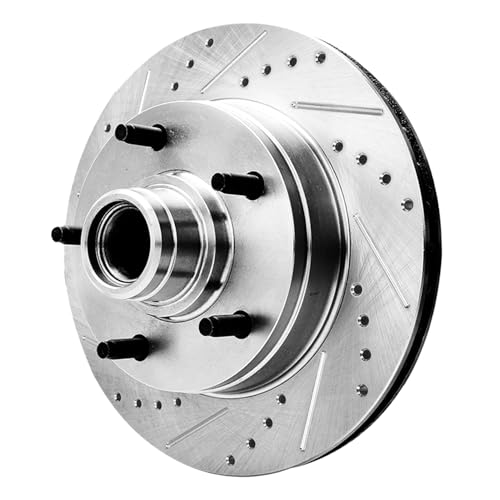 Image of Detroit Axle - Front Brake Kit for 94-01 Ford E-150 Econoline 94-96 F-150 | Drilled & Slotted Disc Brake Rotors Ceramic Brake Pads Replacement 11.73 inch inch Rotors
