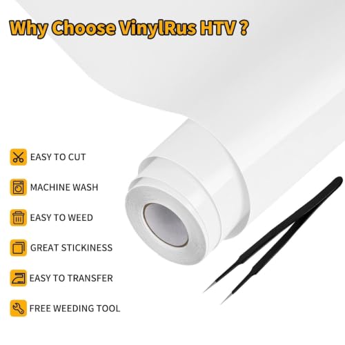 Image of VinylRus HTV Heat Transfer Vinyl Roll, White, 12 inch x 25FT