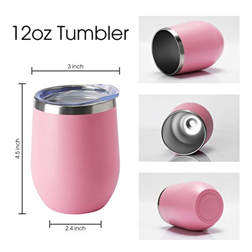Hasle Outfitters 12Oz Wine Tumbler With Lid Stemless Wine Glasses Double Wall Vacuum Travel Mugs Stainless Steel Coffee Cup For Cold & Hot Drinks Wine Coffee Cocktails Beer (12Oz-Pink, 1 Pack) #TOP1