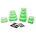 PLENTYFY Meal Prep - Set di 24 contenitori salvafreschezza, con set di etichettatura, per alimenti, per il pranzo, per il pane, per salsicce e microonde, colore: Verde