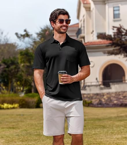 Lexiart Men's Casual Polo Shirt Short Sleeve Classic Golf Shirt Basic Collared Pocket Tops2