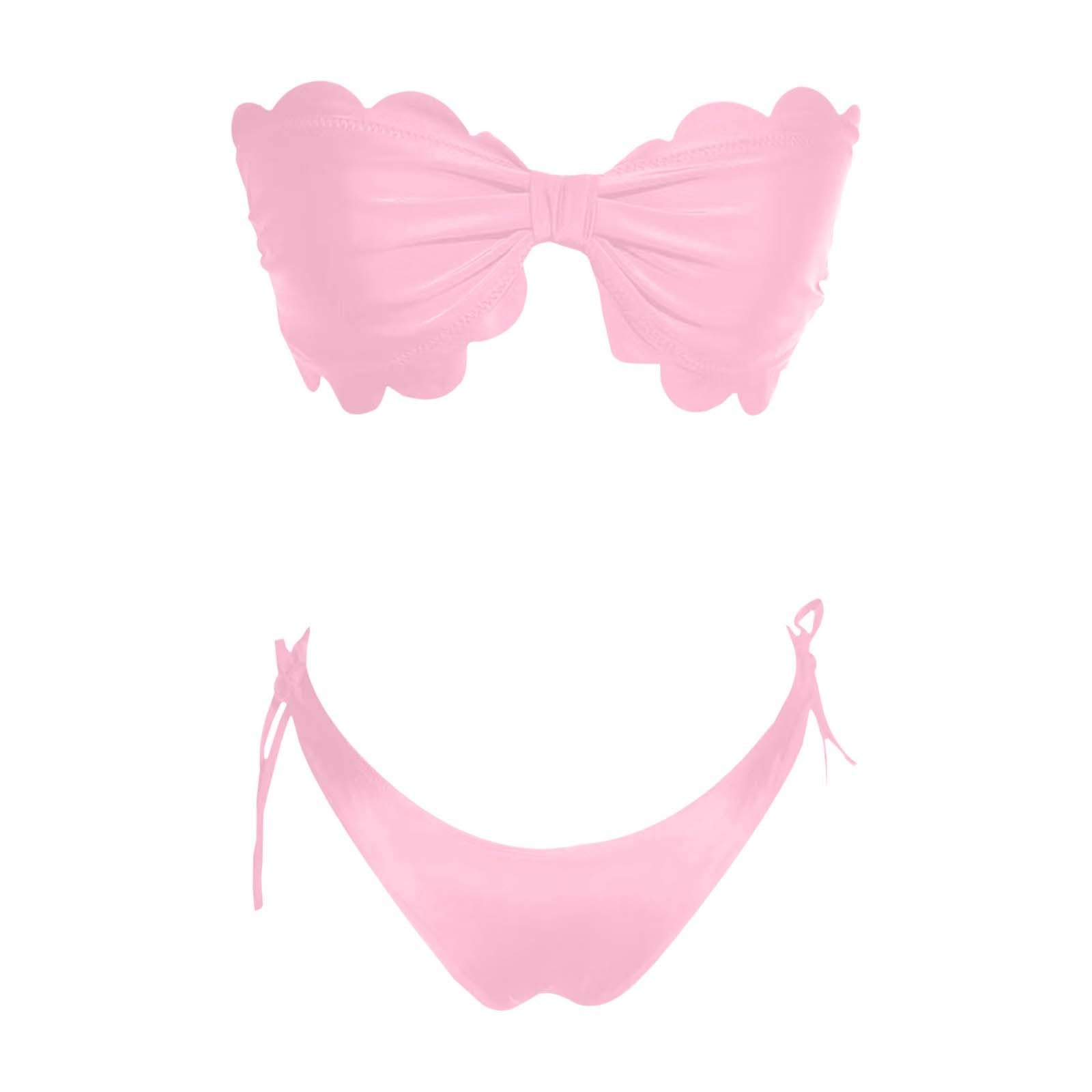 Damski Zestaw Bikini Typu Bandeau Z Marszczonymi Krawędziami I Odpinanymi Ramiączkami Dwuczęściowy Strój Kąpielowy Na Plażę Basen, Niebieski, S