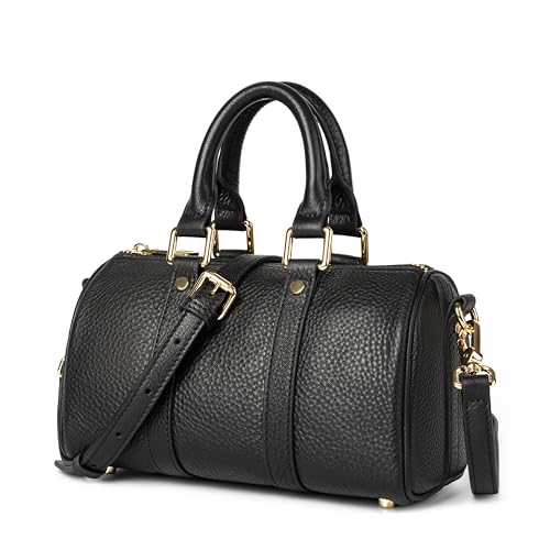 DORIS&JACKY Leather Top Handle Boston Purse, Women’s Designer Barrel Satchel