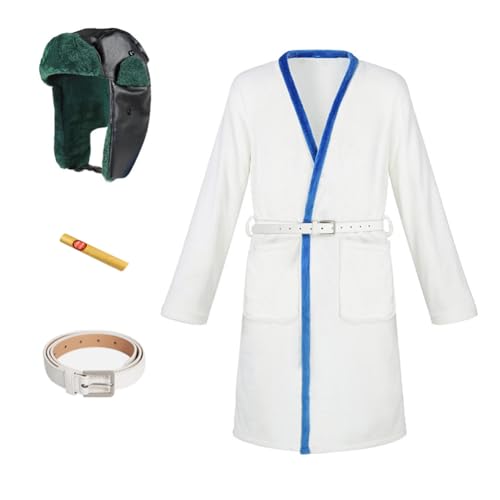 Danvato Cousin Eddie Costume Christmas Vacation Robe Belt with Trapper Hat Set Adult Halloween Cosplay Outfits (White XX-Large)