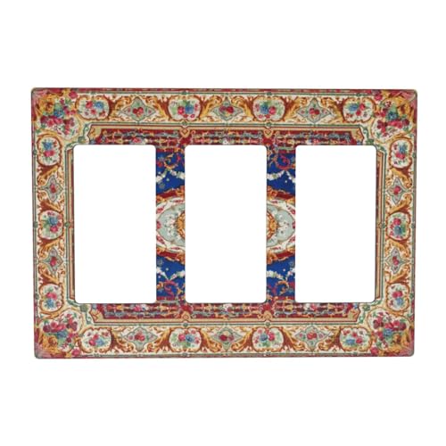Spshian Placca decorativa per interruttore della luce a 3 uscite, stile vintage, bohémien, blu, rosso, floreale, retrò, 3 gang, placchetta, placchetta decorativa GFCI per bagno, camera da letto,