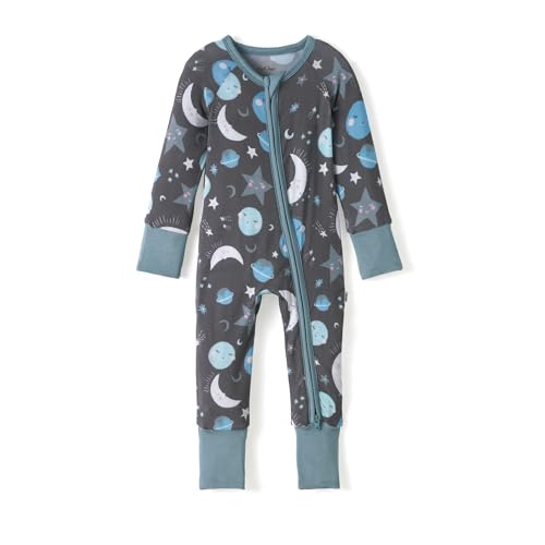 Little Sleepies Pajamas for Baby Boys & Girls, Viscose from Bamboo Baby Pajamas, Snug Baby Sleeper, Toddler PJs, 2-Way Zipper, Blue To the Moon & Back, 0-3M