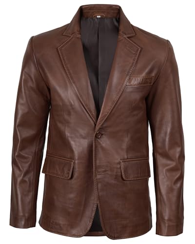 Image of fjackets Mens Leather Blazer Jacket - Real Lambskin Leather Sport Coat, 2-Button, Fully Lined, Business to Weekend