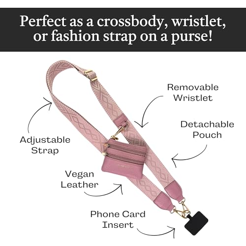 Image of Save the Girls Original Clip and Go Phone Strap Pattern (Classic - Rose) - Crossbody Phone Strap Chain with Zipper Wallet Pouch - Phone Lanyard Zippered