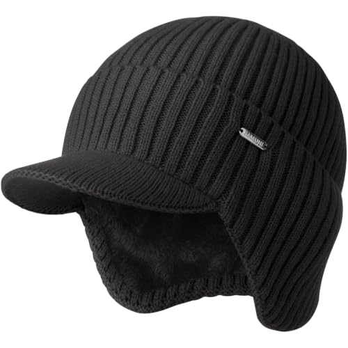 70% Wool Beanie with Brim & Earflaps Fleece Lined Winter Hats for Men Women | Ultra Soft Warm Plush Fleece Lining, Stretchy Fit, Cold Weather Gifts, Windproof Visor Beanie Hats for Skiing Hiking Outdoor - image 1