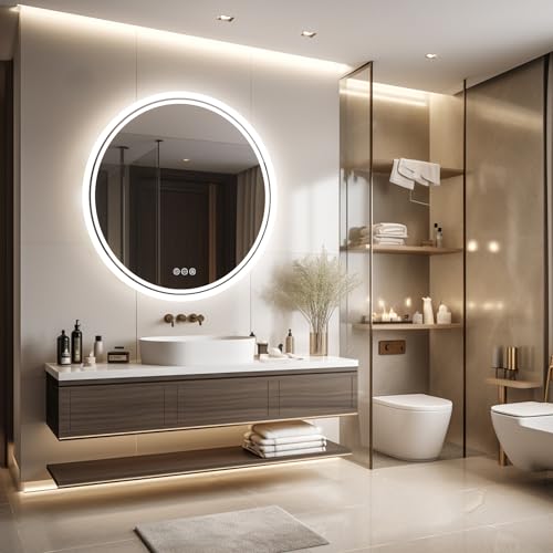LUVODI Specchio Bagno Led con Luce: 80 cm specchio Retroilluminato bagno Rotondo Specchiera bagno con luce illuminazione tondo con Antiappannamento, Dimmerabile, 3 Colori Luce, Funzione Memoria