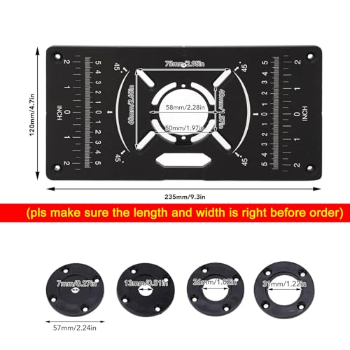 Frästisch-Einsatzplatte 120*235mm, Router-Tischplatte Universal-Fräsplatte Aus Aluminiumlegierung Mit 4 Einsatzringen, Arbeitsplatte Für Fräsmaschine, Schwarze Werkbänke, Für Holzbearbeitungsprojekte