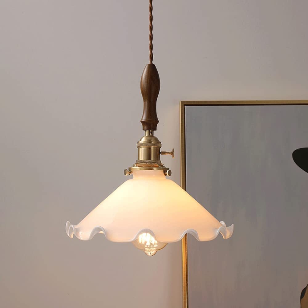 Lampa wisząca sufitowa, chińskie lampy wiszące V-intage, szkło mosiężne, regulowana wysokość, lampy wiszące, biała podstawa E27, mała i wykwintna, odpowiednia do ganku, alejki, restauracji,