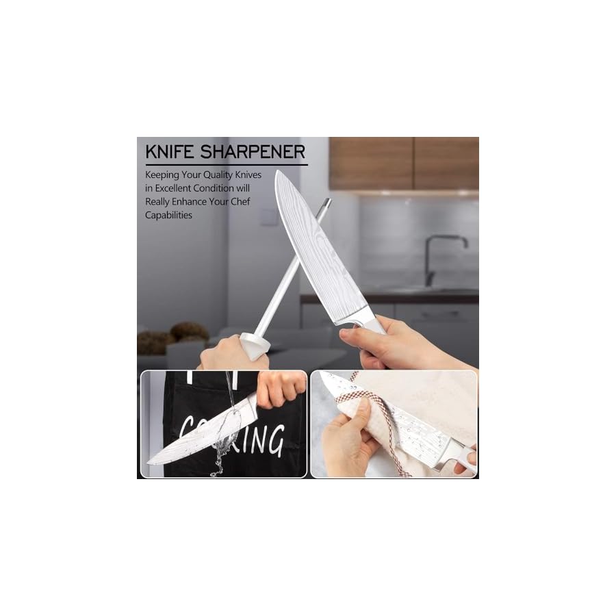 Knife-Set-15-PCS-Kitchen-Knife-Set-with-Block-Germany-High-Carbon-Stainless-Steel-Chef-Knife-Block-Set-Knives-Set-for-Kitchen-with-Sharpener-Finger-Guard-Ultra-Sharp-White Knife Set, 15 PCS Kitchen Knife Set with Block, Germany High Carbon Stainless Steel Chef Knife Block Set, Knives Set for Kitchen with Sharpener & Finger Guard, Ultra Sharp, White