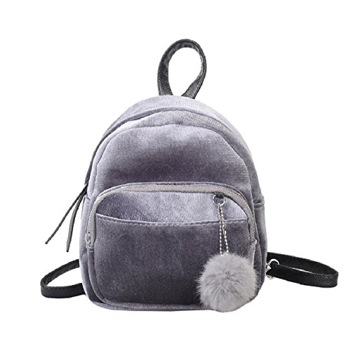 Fossen Mujer Terciopelo Pequeña Mochila con Pompom  Gris