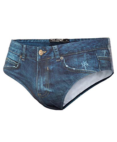 PJ PAUL JONES Men's Swim Brief Denim Print Swim Trunks Drawstring Waist Swimsuit Bikini Briefs2