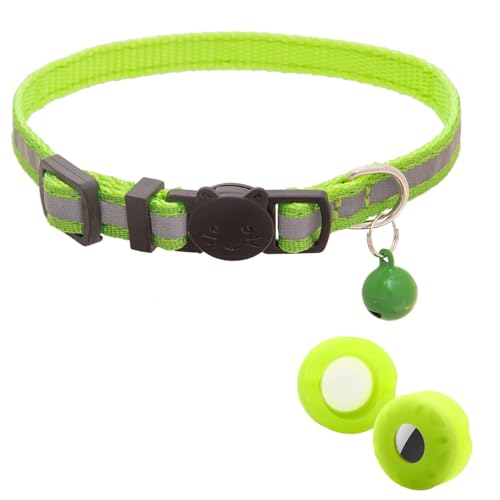 Image of Airtag Cat Collar Breakaway,Safety Kitten Collar with Apple Airtag Holder,Reflective GPS Cat Collar with Bell,Lightweigh Tracker Cat Collars for Girl Boy Cats,Kittens and Puppies (Green Reflective)