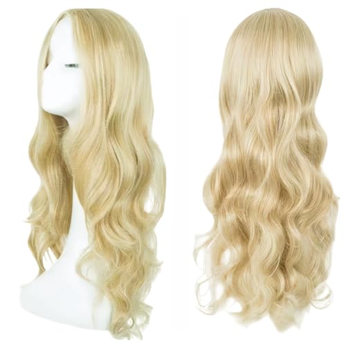 SDXCJY Perruque Femme Longue Blond Bouclée et Ondulée 27’’, Synthétiques Résistante à la Chaleurséparation Centrale Perruque pour Usage Quotidien...