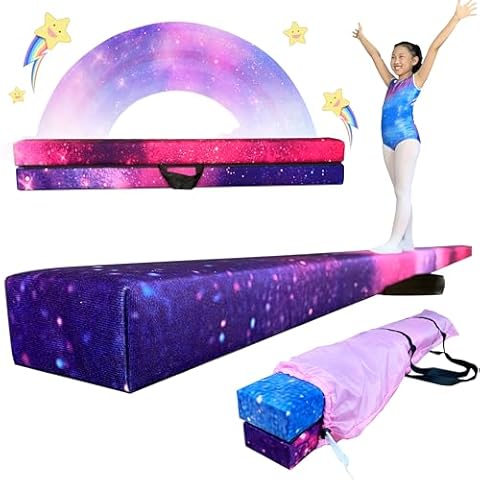 FC FUNCHEER 8FT Folding Balance Beam -Gymnastics Floor Beam - Gymnastics Equipment- Anti-Slip Bottom - Suede Cover - Carry Bag for Kids/Adults Home & Gym Center Cover