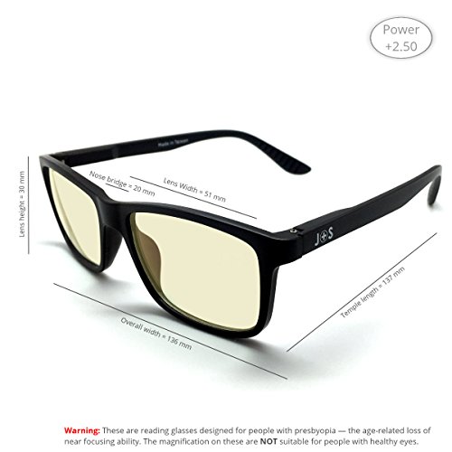 J+S Vision Reading Glasses with Anti Blue Light function, Crystal Clear Spring Hinged and Magnified iPad/tablet and Electronics Reading Glasses for Men and Woman (Power +2.50)