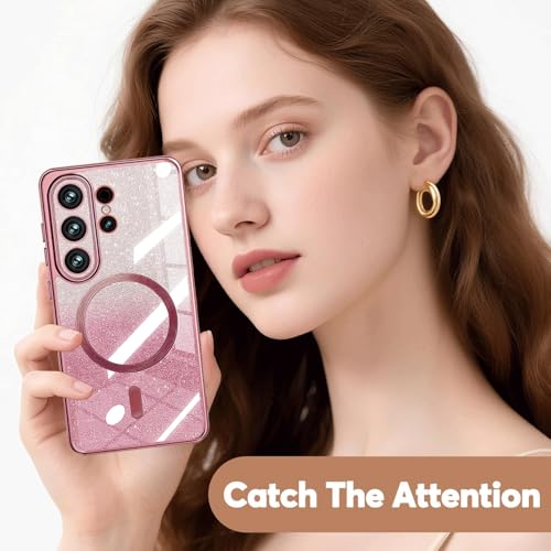 Image of Misscase for Samsung Galaxy S26 Ultra Case Compatible with MagSafe,Built-in Camera Lens Protector Full Protection Soft TPU Anti-Scratch Anti-Fingerprint Magnetic Glitter Slim Case Cover Pink