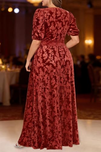 Image of Pinup Fashion Velvet Wedding Guest Dress-Fall Formal Floral Maxi Dresses