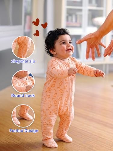 Image of Kidbea Organic Cotton Unisex Baby Romper Soft Breathable Full Sleeve Zipper Footed Bodysuit for Newborn & Infant Kids Sleepwear