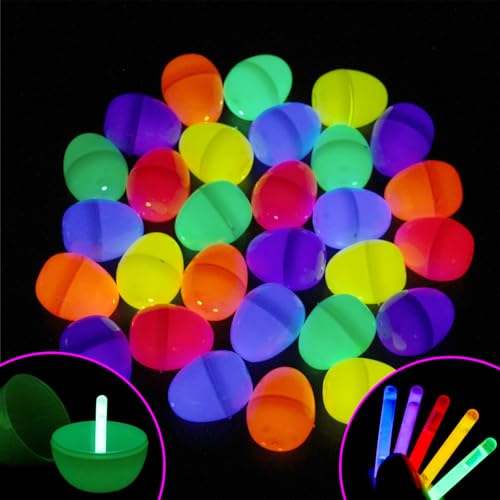 Amy & Benton 48Pcs Easter Eggs with 144 Mini Glow Sticks for Kids-Glow in the Dark Eggs Hunt Easter Basket Stuffers Fillers Bulk Party Favors Adluts Party Favors Decorations Classroom Prize