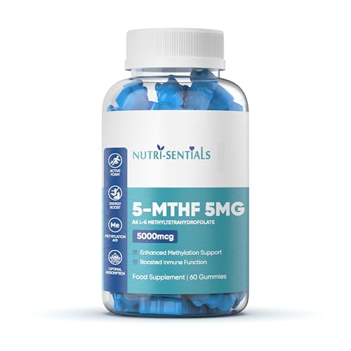 L-5 Methyl Folate Supplement - 5000mcg Active Form Folic Acid Gummies for Optimal Absorption | High Strength Folic Acid 5mg | Activated Methylfolate Supplement | Vitamin B9 60 Gummies |Nutri-Sentials