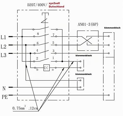 Anbauschalter DZ08-4 400V mit NotAus Klappe und Umschalter für Recht-/Linkslauf - Baugleich KEDU KOA2 YD