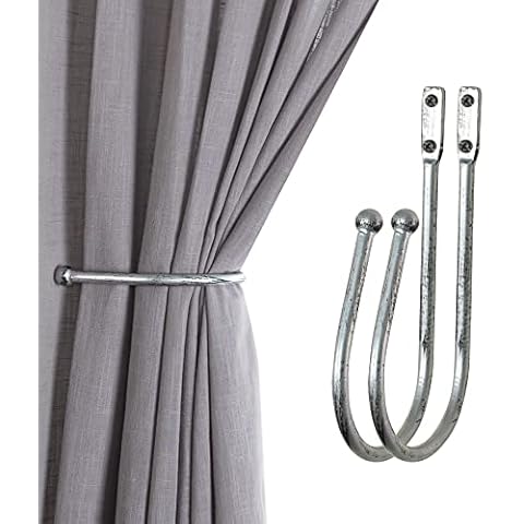 Deco Window (Set of 2 Holdback/Curtain Tieback Ball- Distressed Silver Black Brush Cover