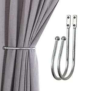 Deco Window 2 Pcs Curtain Holdback for Curtains Wall Mounted Metal Drapery Hook for Door Window Treatment-Ball(Silver Black)