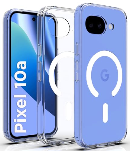 Image of RIGGEAR Shockproof Clear Hybrid Armor Magnetic Back Cover Case Compatible with MagSafe Accessories for Google Pixel 10a (Transparent PC and TPU Bumper)