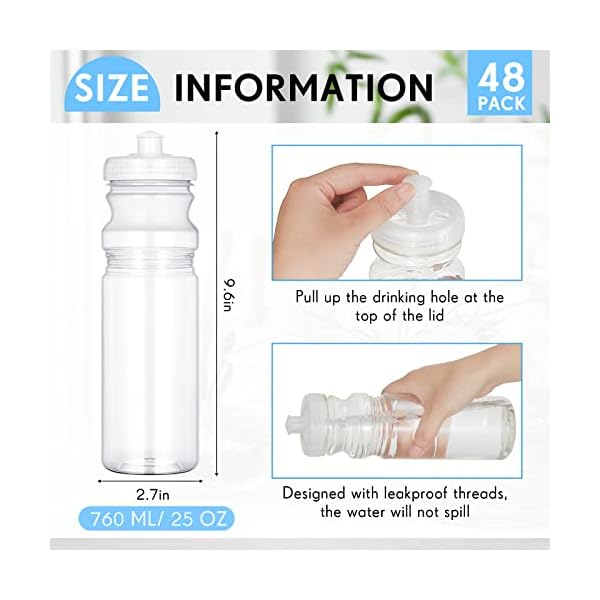 48 Pack 25 Oz Sports Water Bottles Clear Water Bottles Plastic Bulk Reusable Water Bottles, Pull Top Leakproof Drink Spout for DIY Customization Fitness Hiking Cycling Gym Workout Business Branding - Image 4