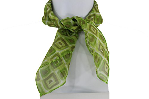 TFJ Women Fashion Small Neck Scarf Sheer Fabric Squares Geometric Pocket Square Green4