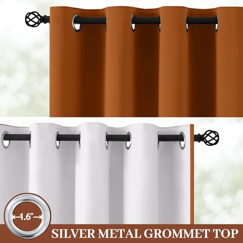 Image of Yakamok Burnt Orange 100% Blackout Curtains 63 Inches Long 50 inch Wide 2 PCS | Blackout Curtain Panels for Bedroom, 2 Thick Layers Grommet Top Thermal Insulated Drapes with White Back for Living Room