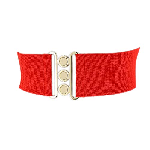 FASHIONGEN - Ceinture femme élastique, ceinture large à boucle 3 boutons, style vintage, GLORIA Fabriqué en France - Rouge (Boucle doré), Large