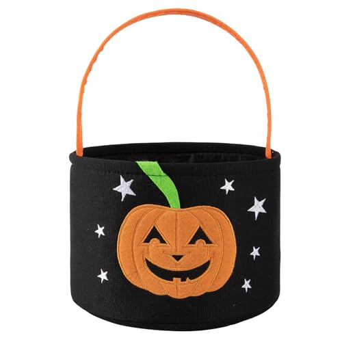 OIASKET Halloween Trick or Treat Bucket,Halloween Pumpkin Basket Candy Bag for Kids Gift Basket-Black Pumpkin - image 1
