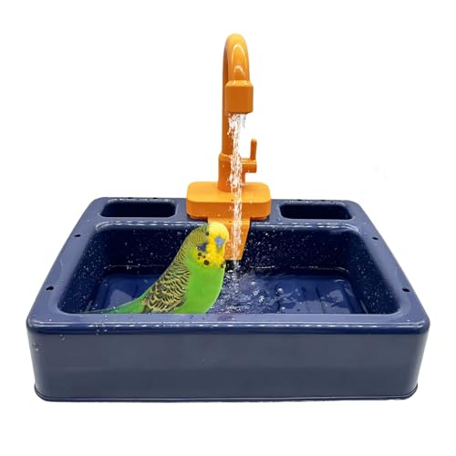 kathson Parrot Bathtub,Automatic Bird Shower Box,Multifunctional Parakeet Bathtub with Faucet,Bird Bathing Tub Pool Toy for Small Medium Birds Cockatiel Lovebird Budgie?Sapphire Blue?