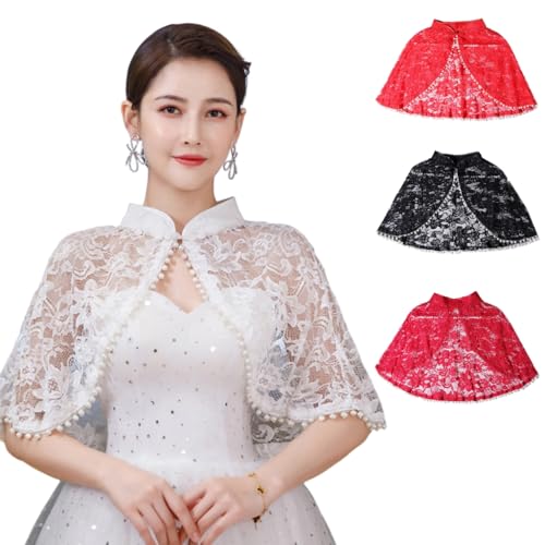 Elegant Lace Shawl for Wedding Dress Vintage Cloak for Cheongsam Spring Tassels Shoulder Wrap for Formal Party2