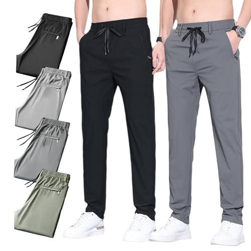 Meshirons - Ice Silk Mesh Panel Casual Pants for Men, Linochic Comfy Quick Drying Slip on Pants with Pockets