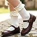 TIESOME 3 Pairs Women Ankle Socks, Lace Ruffle Frilly Comfortable Cotton Socks Fashion Ladies Princess Cute