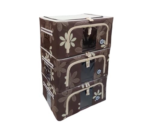Image of Storage Box for clothes Cloth storage box wardrobe organizers (55 LTR Pack of 3, Brown)