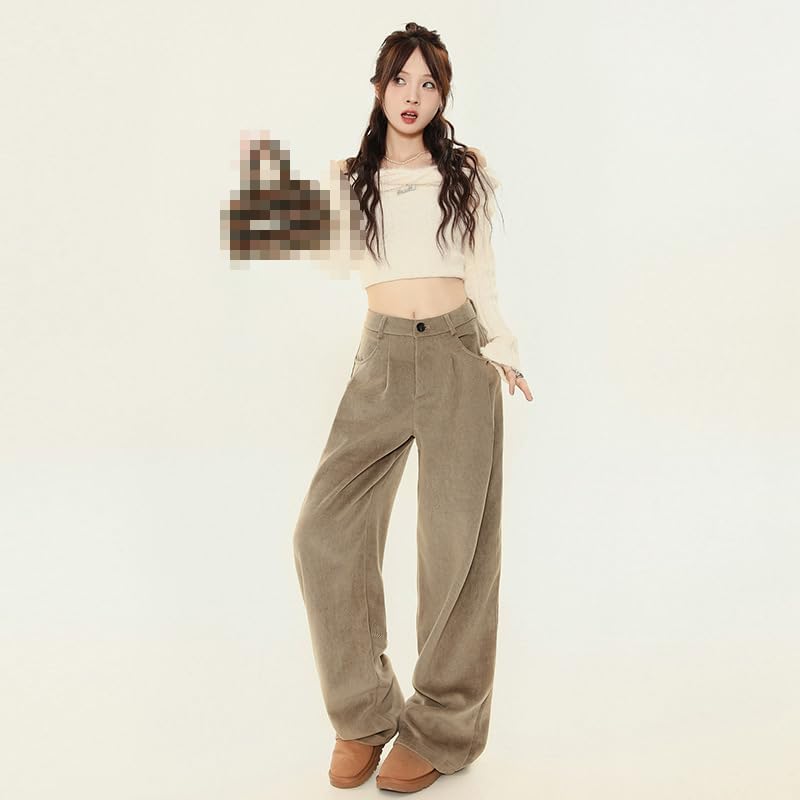 Women's Wide-Leg Pants,Straight-Leg Knit Casual Pants for Autumn and Spring
