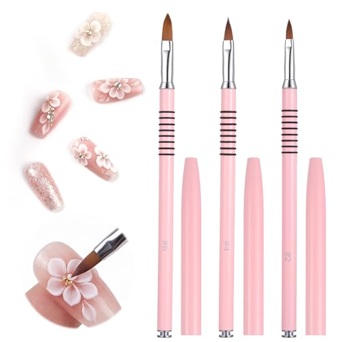 LXUEJIE 3Pcs Acrylic Nails Brush 3D Acrylic Brushes For Nails 3D Flowers For Nailed Professional Nailsed Art Sculpture Brushes Nailing Design Brush for Women Acrylics Application Nail Art DIY