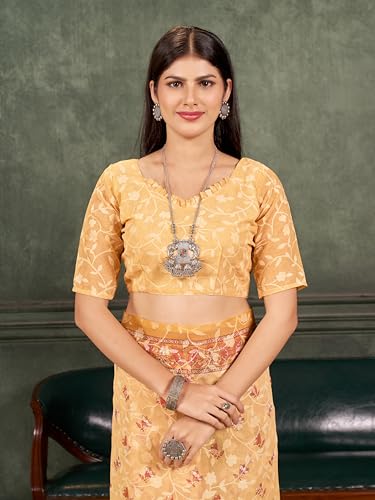Image of Garden Vareli Summer Roganza Viscose Brasso Floral Print Saree with Unstitched Blouse Piece
