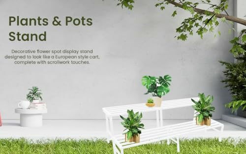 Image of IRON LANDS OAK 2 Step 37 Spectacular 3 Feet Heavy Duty Metal Perfect Plant Stands Display Rack Indoor Outdoor for Home Balcony and Garden Decor (White)