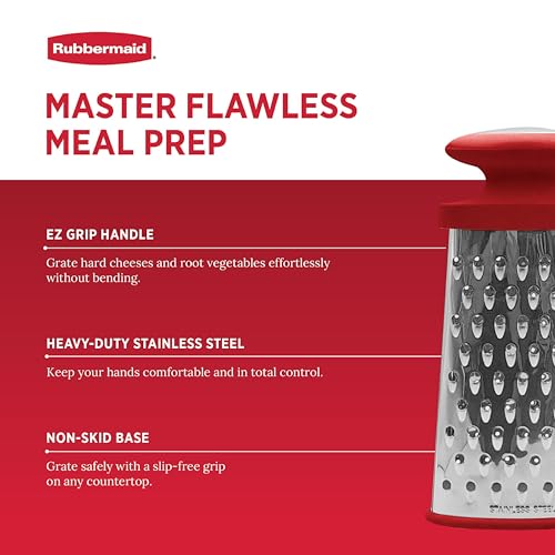 Rubbermaid Stainless Steel Cheese Grater - 9.5" Oval Handheld Box Grater with EZ Grip Handle - Multi-Surface Food & Cheese Shredder | Zester & Graters for Kitchen - Dishwasher Safe - image 3