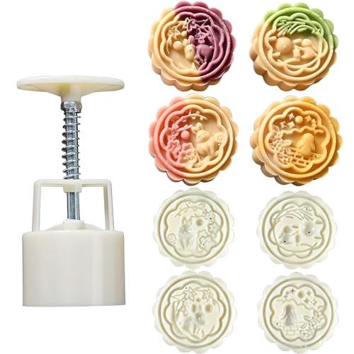AUOCATTAIL Juego de 4 moldes para tartas de luna, 50 g, prensa de galletas de mediados de otoño, festival, prensa de galletas de mano, cortador de postres, herramienta de impresión de decoración de